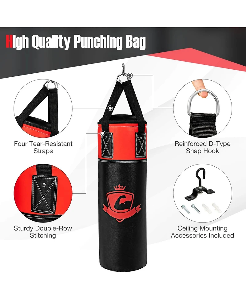 Skonyon 11 Pounds Kids Hanging Punching Bag Set with Punching Gloves-Black