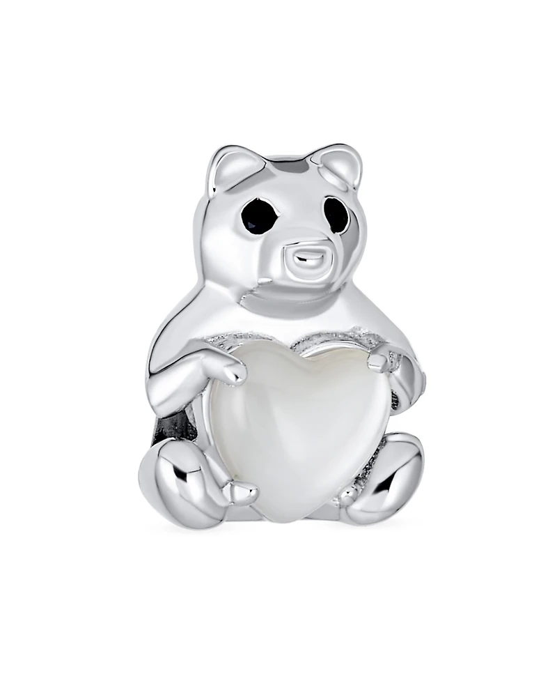Bling Jewelry Stuff Animal Teddy Bear Charm Bead Daughter Sterling Silver Mop Heart Accent Fits European Bracelet