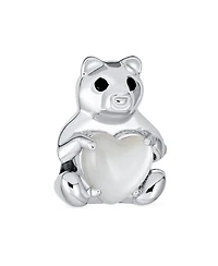 Bling Jewelry Stuff Animal Teddy Bear Charm Bead Daughter Sterling Silver Mop Heart Accent Fits European Bracelet