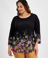 Jm Collection Plus Size Mirella Scoop-Neck 3/4-Sleeve Top, Created for Macy's
