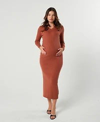 Marion Maternity Maxi Nursing V-Neck Sweater Dress Cotton Knit