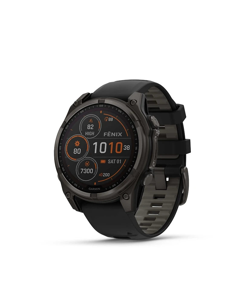 Garmin fenix 8 47mm, Saphire Solar, Outdoor & Fitness Gps Smartwatch, Carbon Gray Titanium Black, Black/Pebble Gray Band, Na