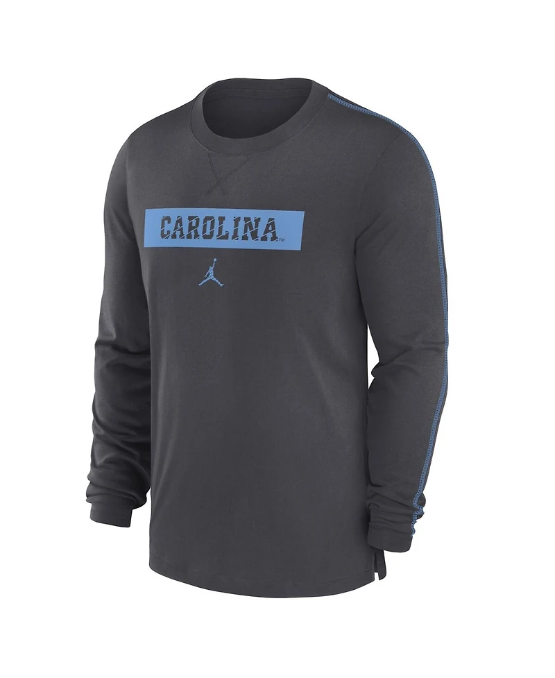 Jordan Men's Anthracite North Carolina Tar Heels 2024 Sideline Player Tri-Blend Performance Long Sleeve T-Shirt