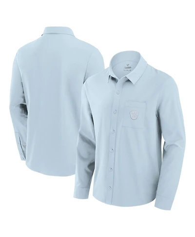 Fanatics Men's Light Blue Milwaukee Brewers Front Office Long Sleeve Button-Up Shirt