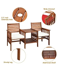 3 Pieces Outdoor Patio Table Chairs Set Acacia Wood Loveseat