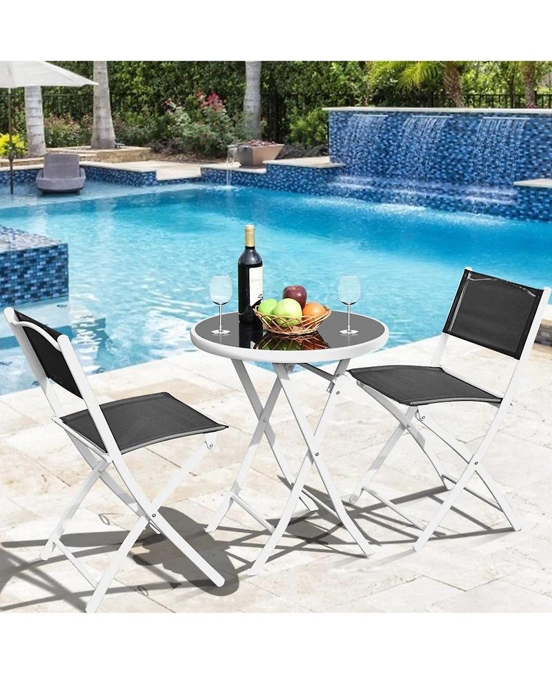 3 Pieces Patio Folding Bistro Set for Balcony or Outdoor Space