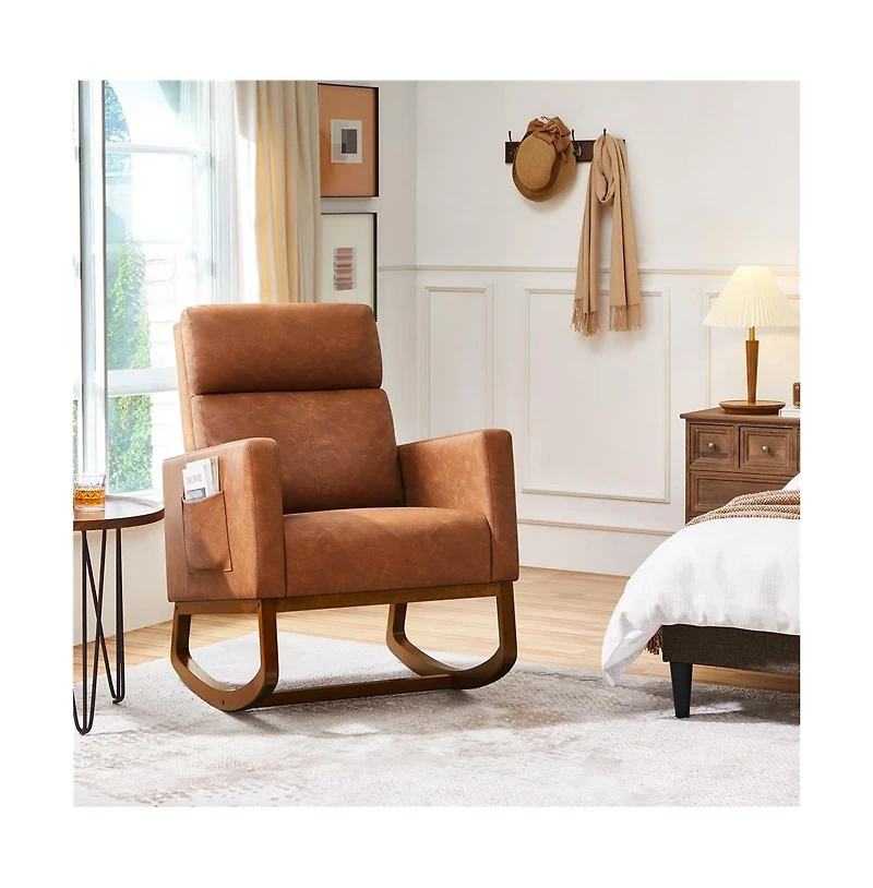Yaheetech Faux Leather Upholstered Rocking Chair High Back Armchair