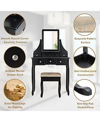 Sugift Makeup Vanity Set with Mirror and Cushioned Stool