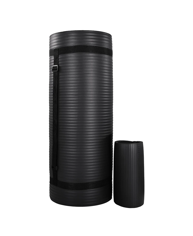 BalanceFrom Fitness 1" Extra Thick Yoga Mat w/Knee Pad and Carrying Strap, Black