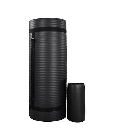 BalanceFrom Fitness 1" Extra Thick Yoga Mat w/Knee Pad and Carrying Strap, Black