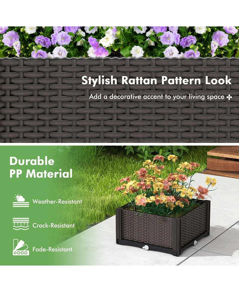Skonyon 2 Set Elevated Plastic Raised Garden Bed Planter Kit for Flower Vegetable Grow-Brown