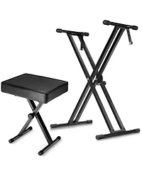 5 Core Keyboard Stand Double X Style Adjustable Piano Riser + Keyboard Piano Bench - Black