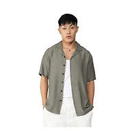 Campus Sutra Men's Olive Green Embroidered Twist Shirt