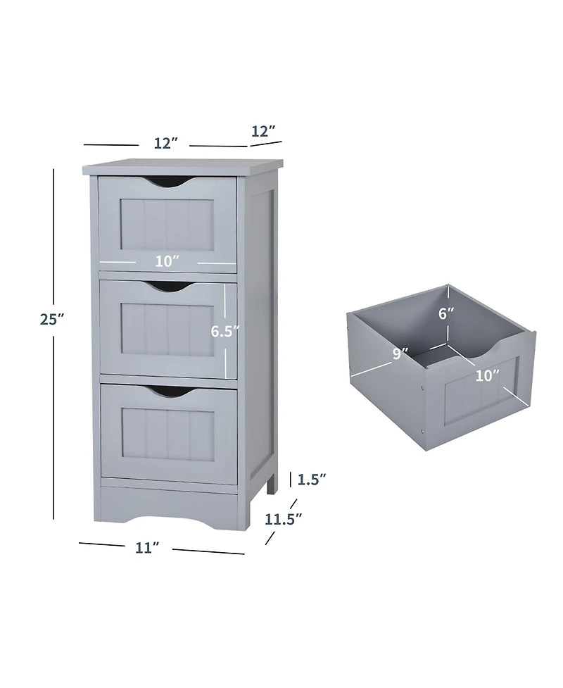 Bathroom Floor Cabinet Freestanding Storage Organizer w/ 3 Drawers
