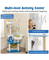 Multi-level Cat Tower with Sisal Covered Scratching Posts-Blue
