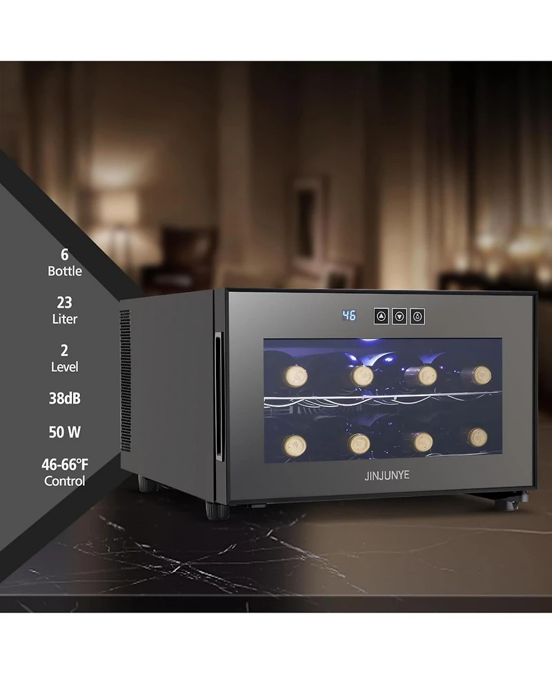 Jinjunye 8 Bottle Wine Cooler Refrigerator, Wine Fridge Small, Countertop Wine Cooler with Digital Temperature Control, 46-66 Mini Freestanding Wine C