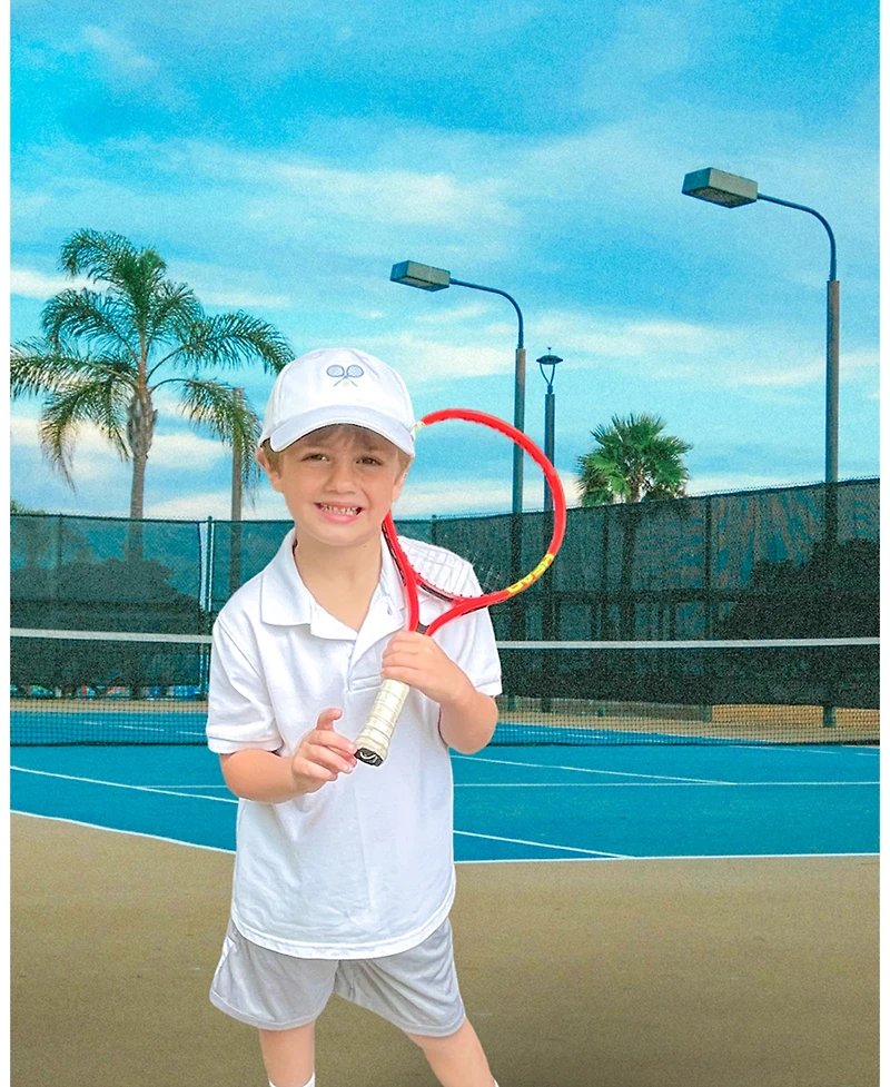 Bits & Bows Boys Tennis Baseball Hat in White