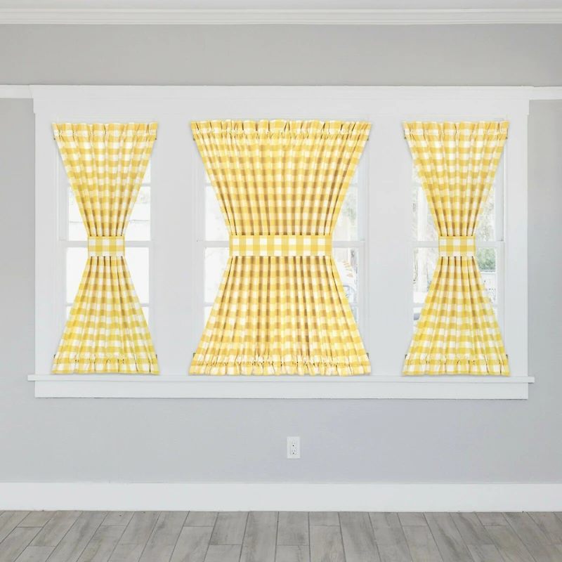 Kate Aurora Plaid Country Farmhouse French Door Curtain Panel With Matching Tieback