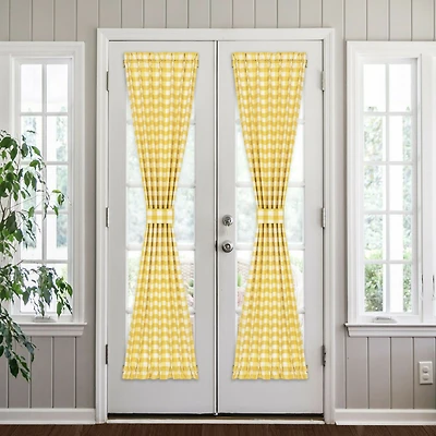Kate Aurora Plaid Country Farmhouse French Door Curtain Panel With Matching Tieback