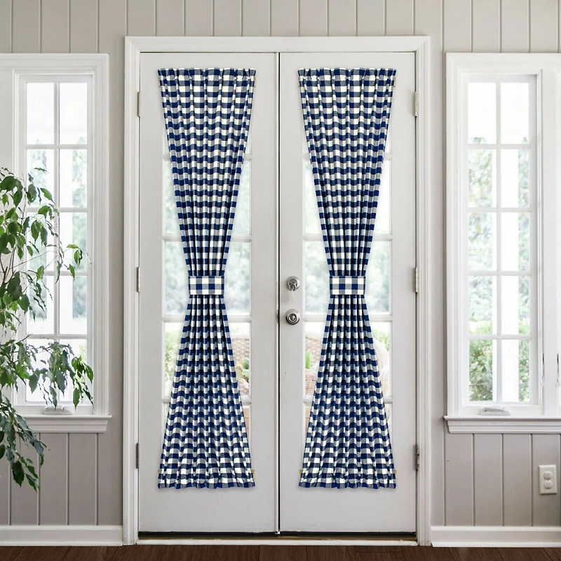 Kate Aurora Plaid Country Farmhouse French Door Curtain Panel With Matching Tieback