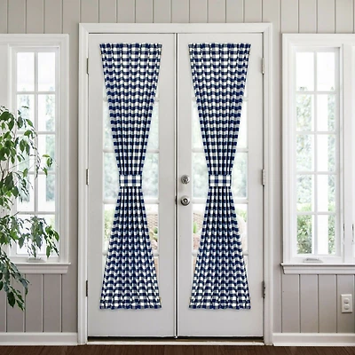 Kate Aurora Plaid Country Farmhouse French Door Curtain Panel With Matching Tieback