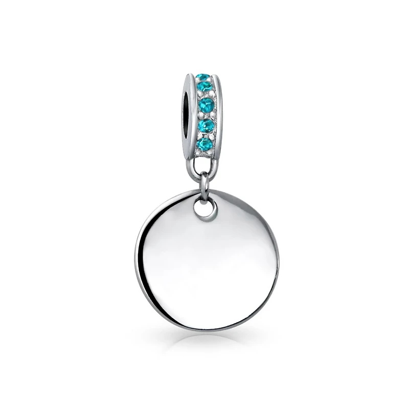 Bling Jewelry .925 Sterling Silver Yellow Topaz Crystal Accent Bale Circle Disc Shape Dangle Charm Bead