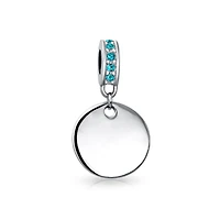 Bling Jewelry .925 Sterling Silver Yellow Topaz Crystal Accent Bale Circle Disc Shape Dangle Charm Bead