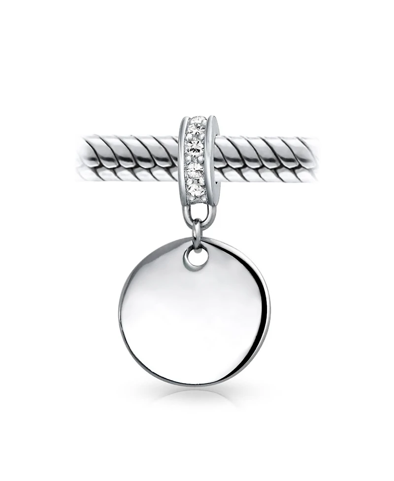 Bling Jewelry Crystal Accent Bale Dangle Round Circle Disc Shaped Charm Bead .925 Sterling Silver