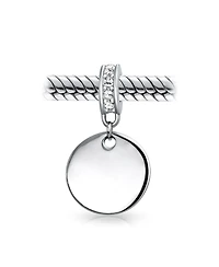 Bling Jewelry Crystal Accent Bale Dangle Round Circle Disc Shaped Charm Bead .925 Sterling Silver