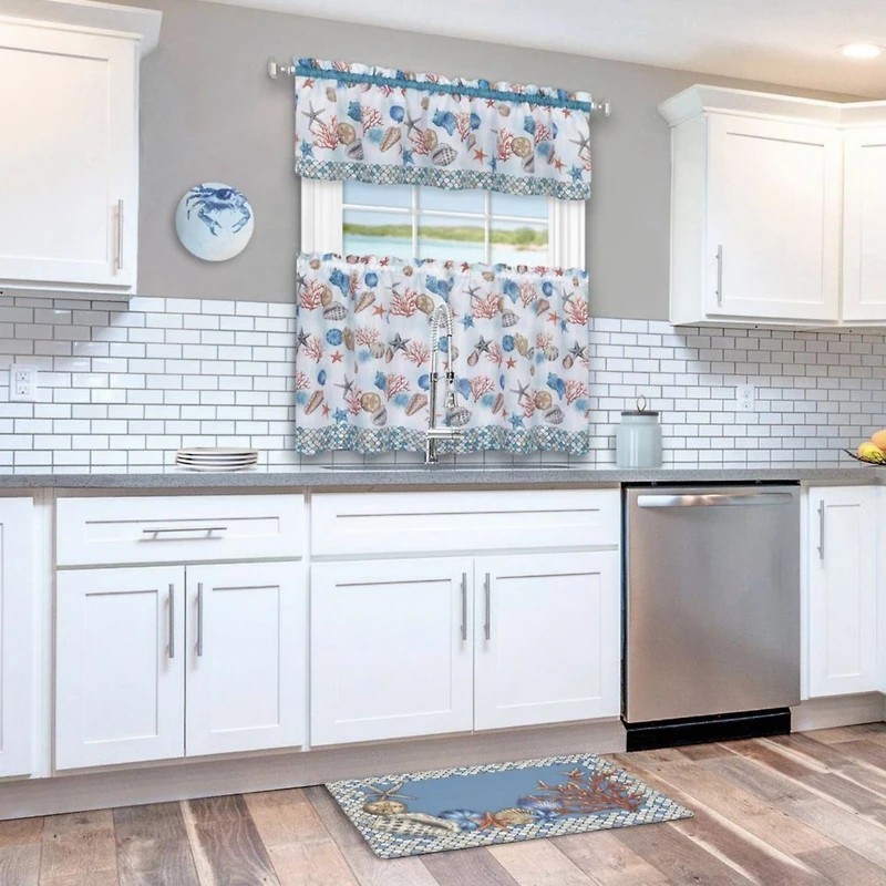 Kate Aurora Coastal Living Nantucket Seashells Complete Kitchen Curtain Tier & Valance Set