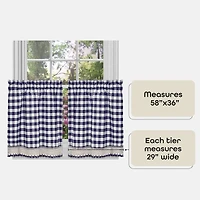 Kate Aurora 2 Piece Country Farmhouse Buffalo Plaid Rod Pocket Cafe Tier Curtain Panels With Macrame Border
