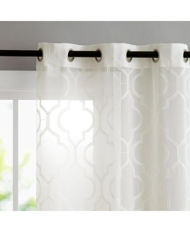 Kate Aurora 2 Piece Charlotte Clover Trellis Grommet Top Sheer Voile Window Curtain Panels - 38 in. W x 96 L, Blue