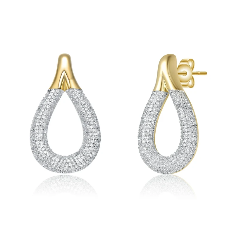 14K Gold Plated Cubic Zirconia Raindrop Front-Facing Mini-Hoop Earrings