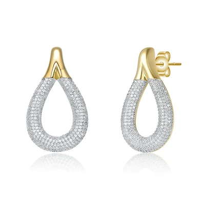 14K Gold Plated Cubic Zirconia Raindrop Front-Facing Mini-Hoop Earrings