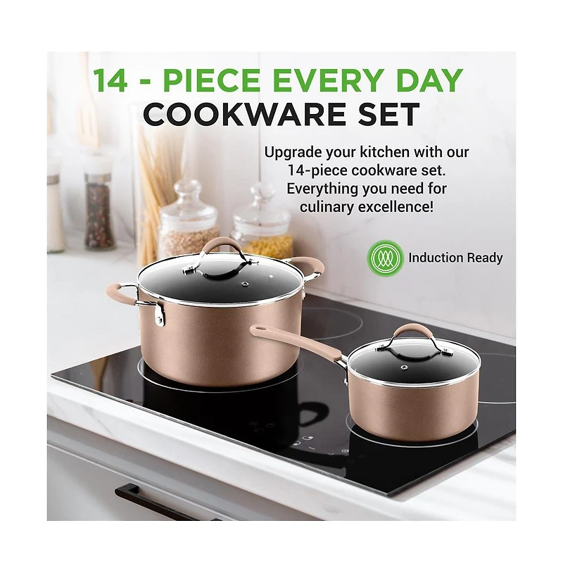 NutriChef Kitchenware Pots & Pans Set – High qualified Basic Kitchen Cookware Set, Non-Stick (14-Piece Set)
