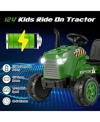 Gymax 2-in-1 Electric Toy Car 12V Kids Ride On Tractor w/ Trailer Remote Control Lights Pink