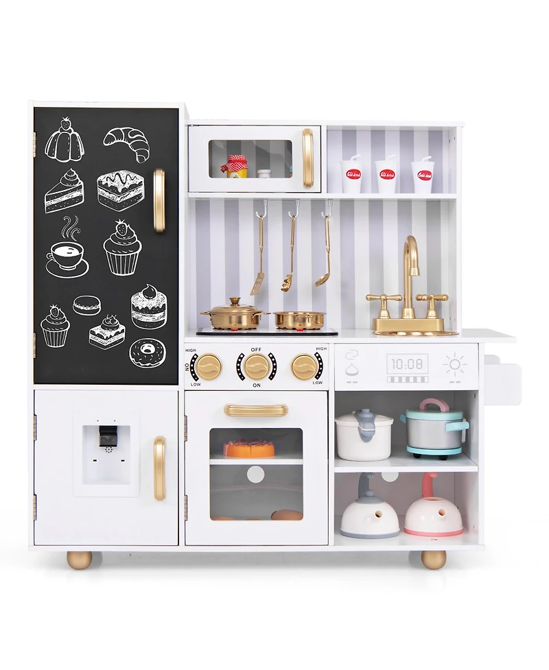 Gymax Play Kitchen Toy Set w/ Chalkboard Oven Sink Faucet Stove Water Dispenser