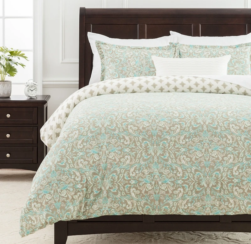 Chanasya Premium Damask Sage Duvet Cover Set - Duvet Cover (90” x 90”) & 1 Pillow Sham (20” x 26”)