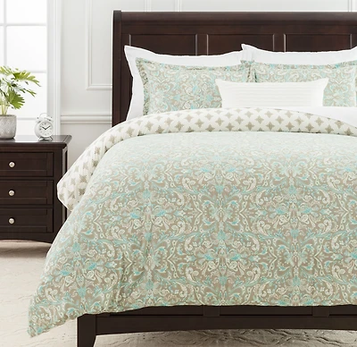 Chanasya Premium Damask Sage Duvet Cover Set - Duvet Cover (90” x 90”) & 1 Pillow Sham (20” x 26”)