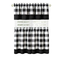 Kate Aurora Modern Country Farmhouse 3 Piece Plaid Checkered Cafe Kitchen Curtain Tier & Valance Set
