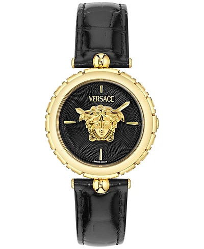 Versace Women's Swiss Medusa Heritage Black Leather Strap Watch 38mm