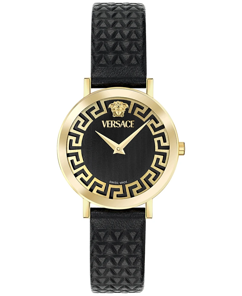 Versace Women's Swiss Daedalus Black Leather Strap Watch 35mm