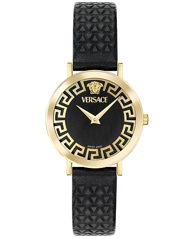 Versace Women's Swiss Daedalus Black Leather Strap Watch 35mm