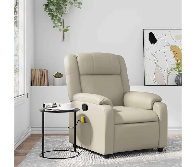 Massage Recliner Chair Cream Faux Leather