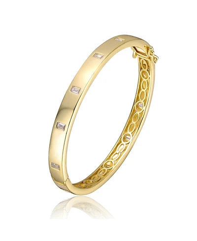 14K Gold Plated Bezel Set Cubic Zirconia Bangle Bracelet