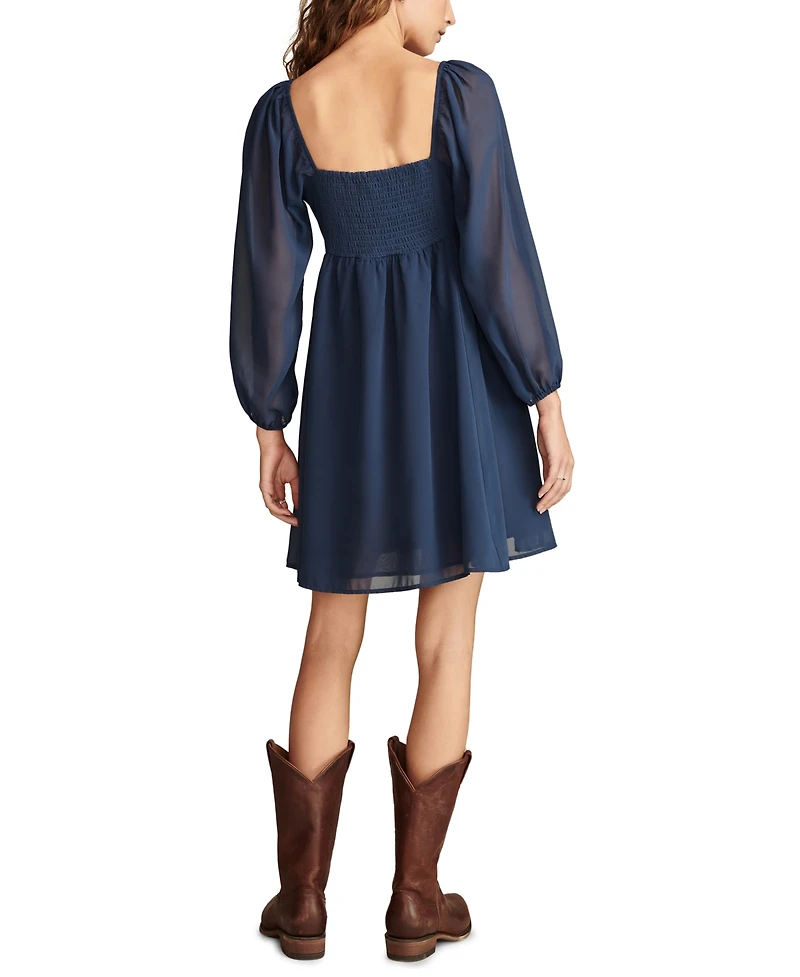 Lucky Brand Women's Smocked-Bodice Sheer-Sleeve Mini Dress