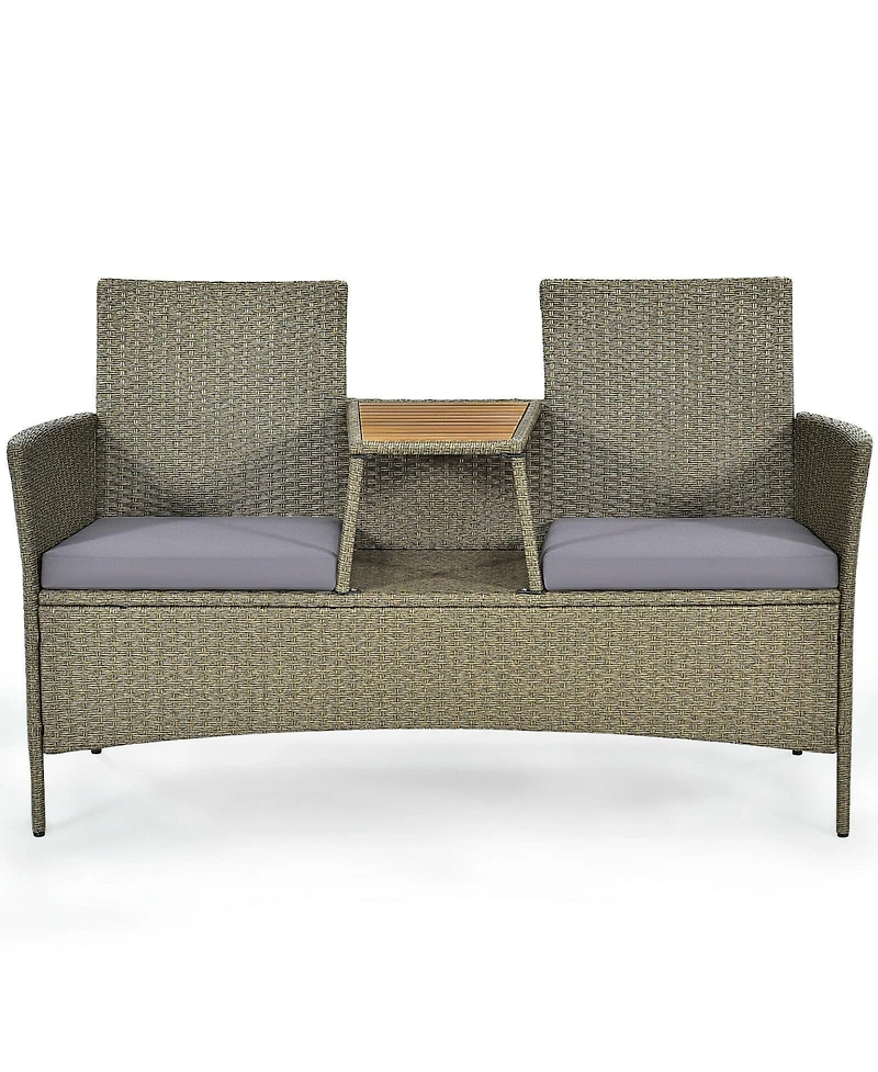 Sugift 2-Person Patio Rattan Conversation Furniture Set with Coffee Table