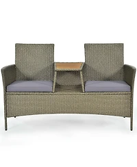 Sugift 2-Person Patio Rattan Conversation Furniture Set with Coffee Table