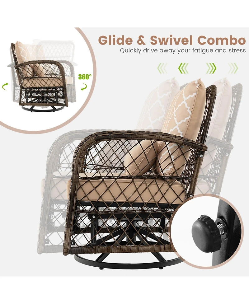 Sugift 3 Pieces Outdoor Wicker Conversation Set with Tempered Glass Coffee Table
