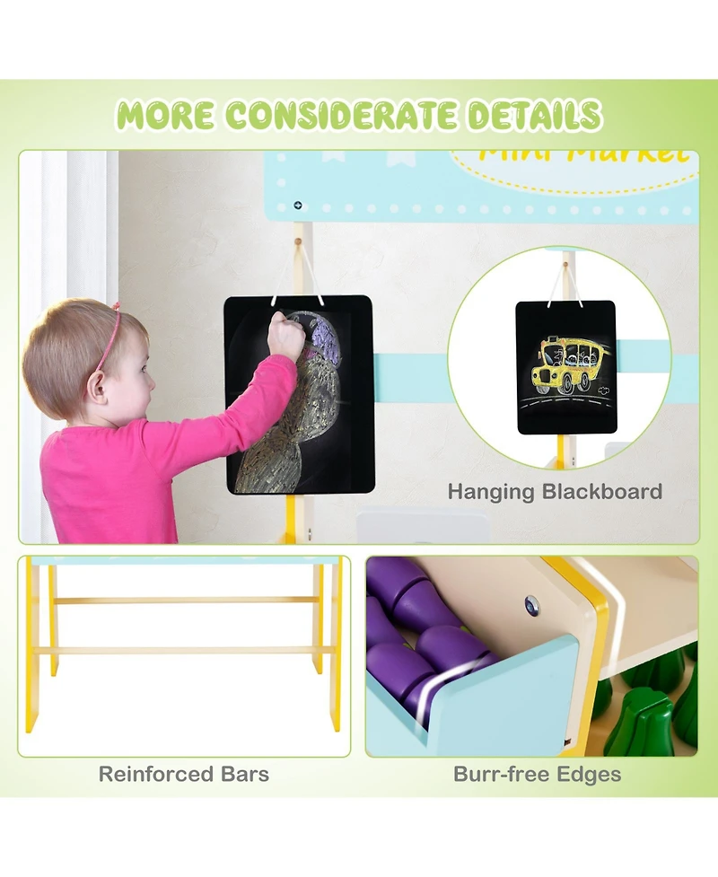 Kid's Pretend Play Grocery Store with Cash Register and Blackboard